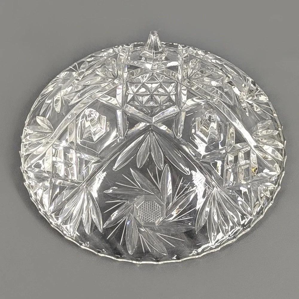 Vintage Clear Pressed Glass Footed Bowl Starburst Pinwheel Scalloped Rim 9in